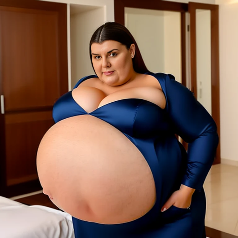 Extremely Hyperpregnant Montenegrin woman with huge belly wearing a dress