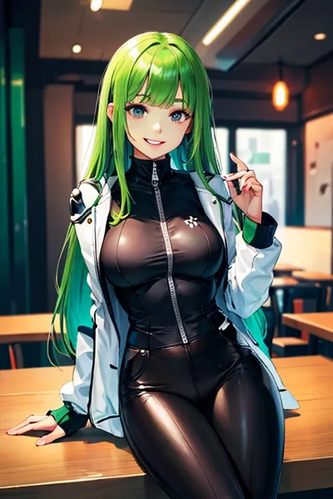 ((masterpiece)), (((best quality))), chromatic lighting,
colorized, green + white limited color palette, 
detailed concept drawing,
Shibuya street girl, cyberpunk, futuristic,
portrait, 20yo 1girl, medium soft breasts, slender, jacket, combat-pants,, long ...