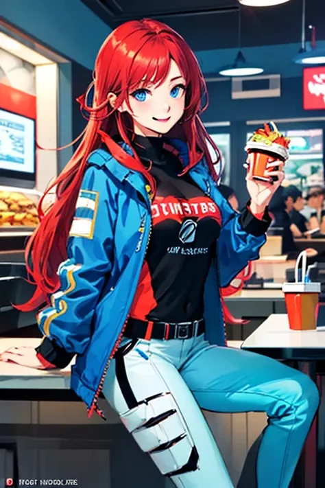 ((masterpiece)), (((best quality))), chromatic lighting,
colorized, red + white limited color palette, 
detailed concept drawing,
Shibuya street girl, cyberpunk, futuristic,
portrait, 20yo 1girl, medium soft breasts, slender, jacket, combat-pants, red hair...