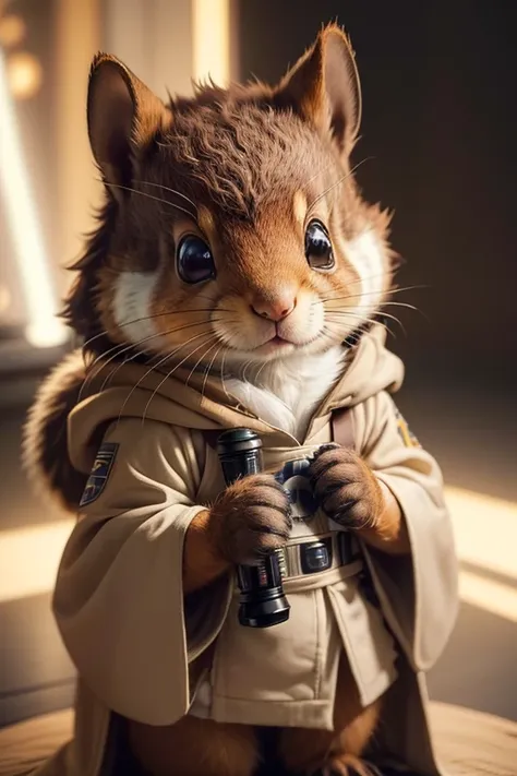 (best quality,ultra-detailed,realistic,photorealistic:1.37),furry squirrel wearing a star wars jedi uniform,adorable,soft,fuzzy,...