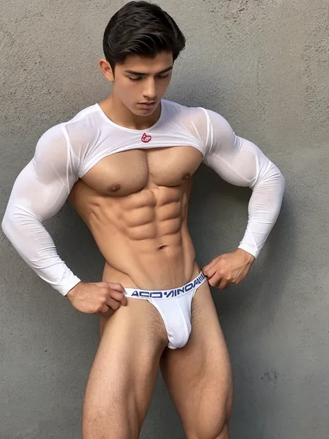 Un chico , 16 years old very beautiful, piel blanca con rasgos finos, poca ropa, pectorales fuertes definidos, al descubierto, desnudos, piernas musculosas, hermosos pezones grandes obscuros grandes y puntiagudos, abs definidos, 