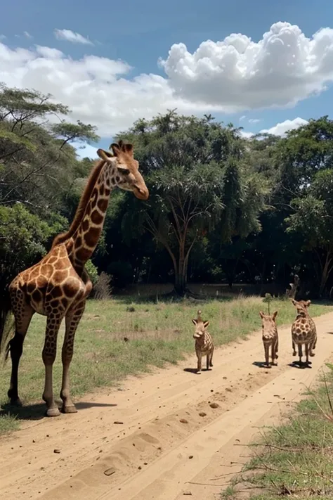 Lola was a very curious giraffe who lived in the African savannah. One day, mientras caminaba por la sabana en busca de hojas jugosas para comer, He came across a group of animals that were playing with shapes and sizes.