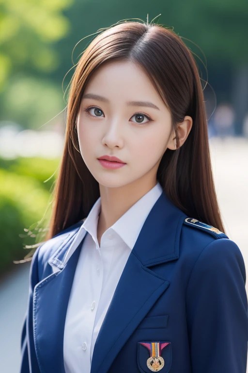 Beautiful  in 8K in summer uniform with double eyelids is looking back