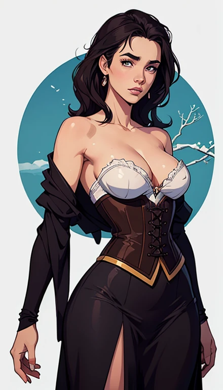 GTA character style illustration and Completely naked breasts showing a little fear Breast size Cartoon name: Isabella Cruz white background medium breasts freckled face Hermione Granger actress strong contours Physical description - long straight hair, ti...