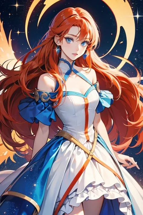 Bloom has light skin and blue eyes. She has long, orange-red hair. Almost all of her outfits are mostly blue, matching her eyes. SPARKLE; GLITTER