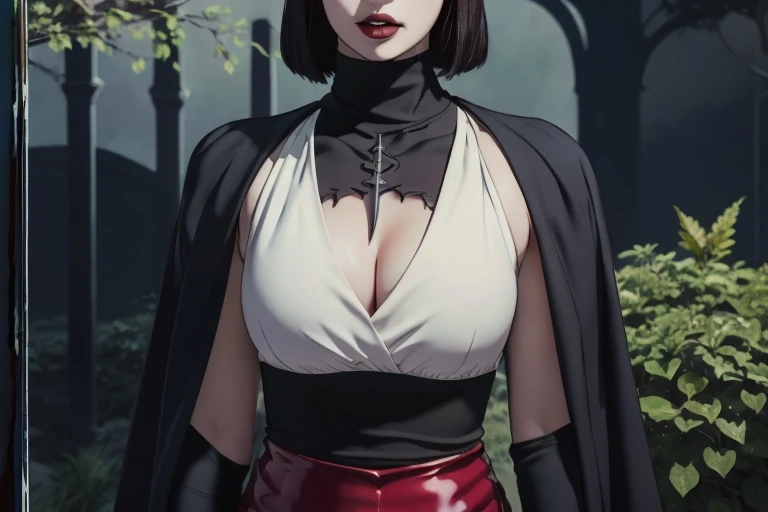 Manhwa goth girl, manhwa aesthetic, Looking at the audience, Light brown eyes:1.4, goth girl, Brunette long Bob Hair with highly detailed shiny hair, bright red clothes:1.4, Lepangas:1.4), illuminated skin (realistic texture), realistic shading, bright red...