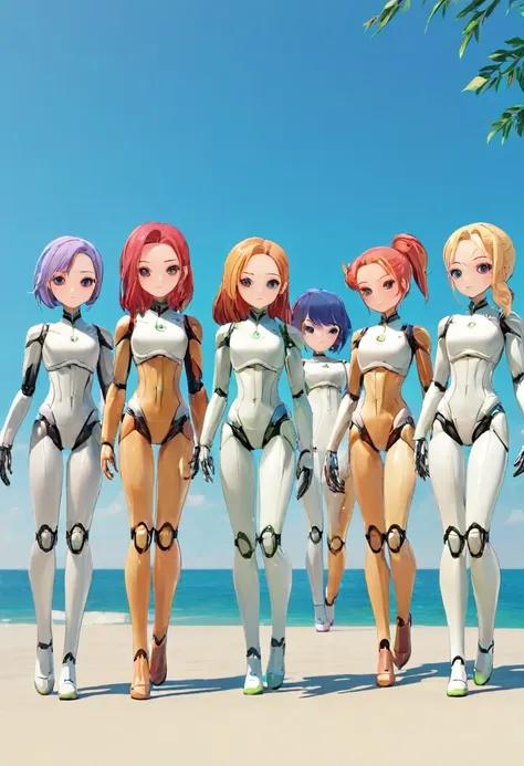 lots of female androids,
 all are cute and pretty,
 all heights、hair color、different systems,
 all of them have different top an...