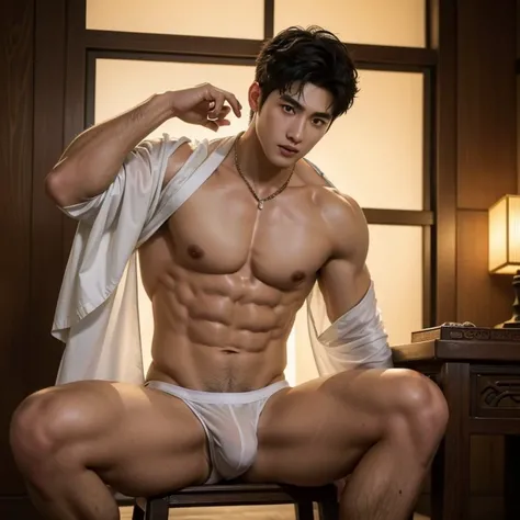 Chinese Men God, Mythology, Chinese odyssy, Handsome young baby face, Topless, Muscles Athlete body, Full Frame, Sexy,tanned skin,  Professional Lighting, Hanfu Outfit, Chinese Heaven Background,  smooth skin color Underwear, Hanfu Warrior, Hanfu God, Hanf...