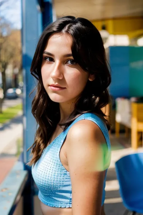 full color portrait of a young woman, natural light, epic character ,sharp focus, subsurfac(, f2, 35mm, film grain