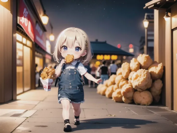 8k, uhd, hd details, masterpiece, ((best details)), ((high quality)), in the night food street, a cute  wearing suspender jeans ...