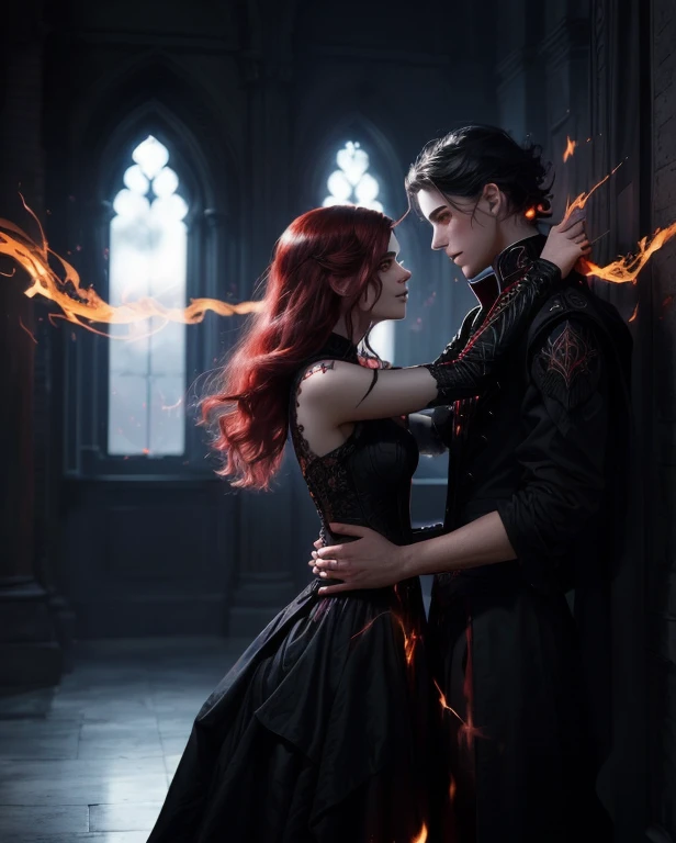 they are dressed in black and red and are posing for a photo, charlie bowater and artgeem, urban fantasy romance book cover, fan...