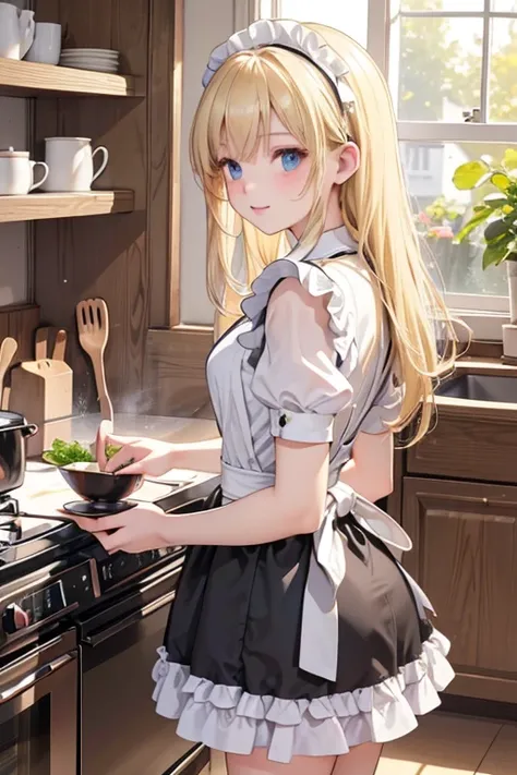 (8k, highest quality, tabletop:1.2)、ultra-high resolution、3 maid girls, 16～18-year-old, perfect fingers, detailed face, blonde, ...