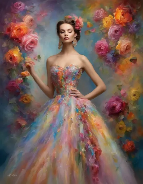 ransport viewers into a realm of awe-inspiring beauty and boundless imagination with an electrifying painting that marries the ethereal allure of a Rainbow Rose with the avant-garde glamour of high fashion.

Envision a transcendent fashion spectacle unfold...