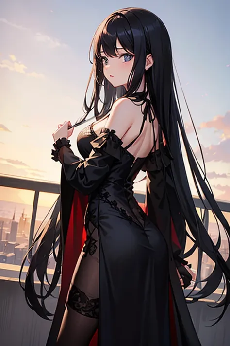 middle ages　negligee　Long black hair　girl