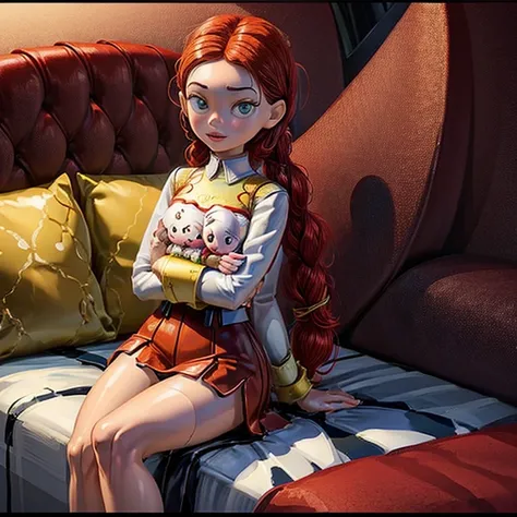 jessie, 1girl, sitting on gigantic bed, life doll,