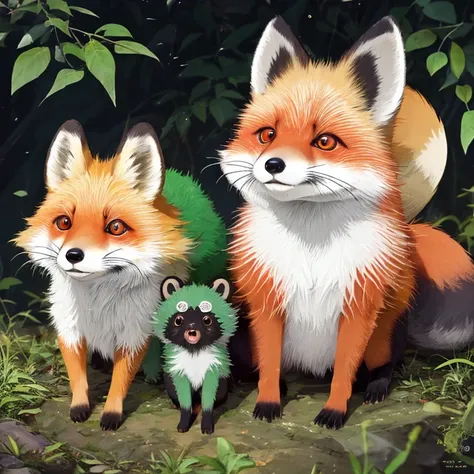 Red fox and green tanuki 、High resolution、8k