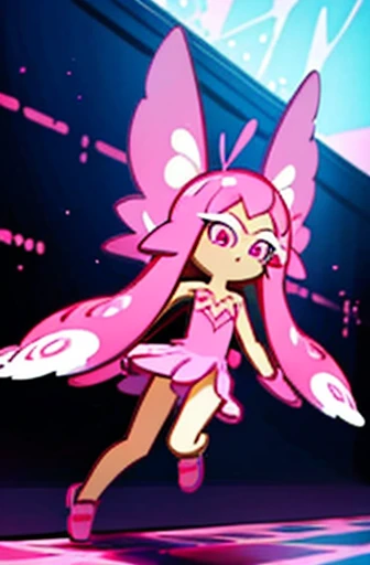 on the stage,whole body, Fine details. anime. , Butterfly squid,hybrid, Humanoid pink female squid girl, 