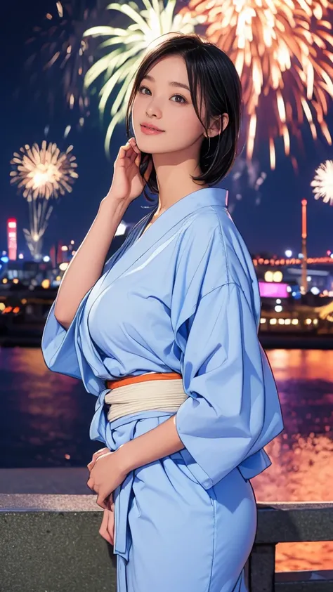 ((masterpiece)), highest quality, whole body, alone, 15 years old,Japanese women, Tall body, sexy body, sexy, Fascinating, Tight skin, Large and firm breasts, (Wearing a yukata), smile, (masterpiece, highest quality, Detailed skin texture, Detailed fabric ...