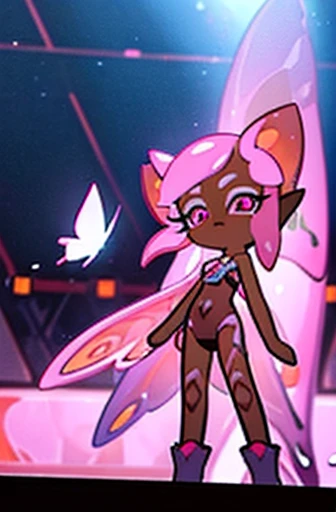 on the stage,whole body, Fine details. anime. , Butterfly squid,hybrid, Humanoid pink female squid girl, 