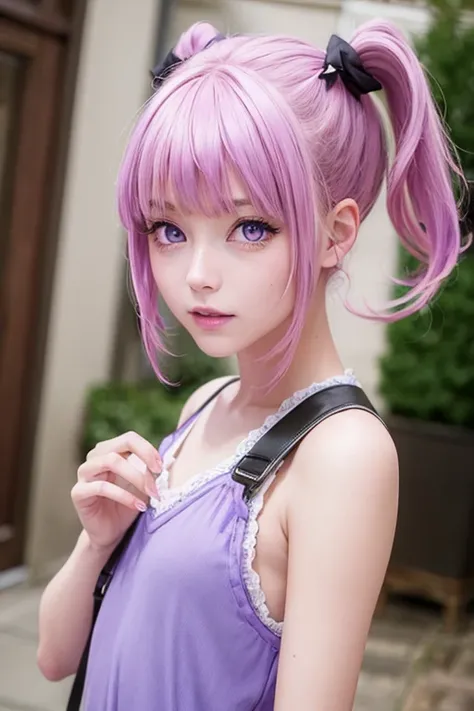 nanadevilluke, nanan, (purple eyes:1.4), (pink hair:1.2), two ponytails, pigtails, smile, break demon tail, casual wear,  break ...