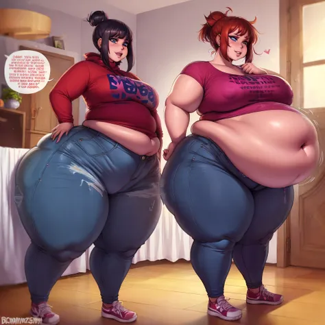 Your beautiful gorgeous sexy curvy tomboy girlfriend wearing a crop top and yoga pants,solo, blushing, grinning, accidentally cute pose, she knows you’re trying to make her fatter, she loves you, big fat heavy squishy belly, wide hips, massive round heavy ...