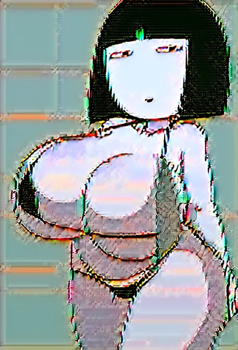 hanako-san, black hair, black eyes, no nose, (((bigbust:1.4))), HANAKO-SAN, BLACK HAIR, BLACK EYES, NO NOSE, black bikini