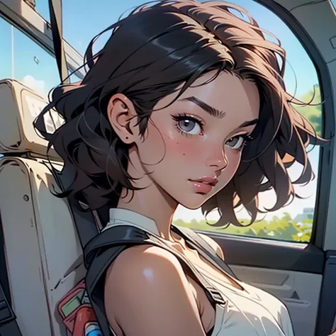 a close up of a person with a cell phone, no makeup wavy hair, with a backpack, low cut top, vacation, short straight hair, sexy body and face, manila, uncropped, 20, alex boyd, clear clean face, face-on, explorer, japanese, front side full, r6