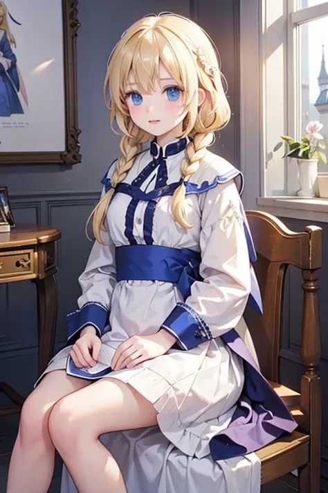 masterpiece, highest quality, high resolution, one 13-year-old girl、blue eyes、
blonde、braid、medieval france、jeanne d&#39;arc、tra...