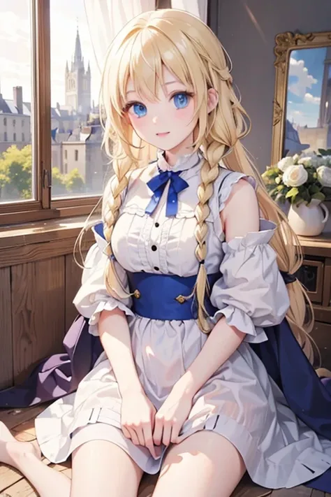 masterpiece, highest quality, high resolution, one 13-year-old girl、blue eyes、
blonde、braid、medieval france、jeanne d&#39;arc、tra...