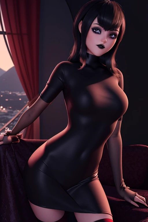 20 year old woman , lenceria, perfect asymmetrical face and detailed eyes 3D slender figure big oppais long hair, pose sexy , y mirando al espectador, imagen perfecta para wallpaper fanart, gothic makeup voluminous and red lips , landscape full body portra...