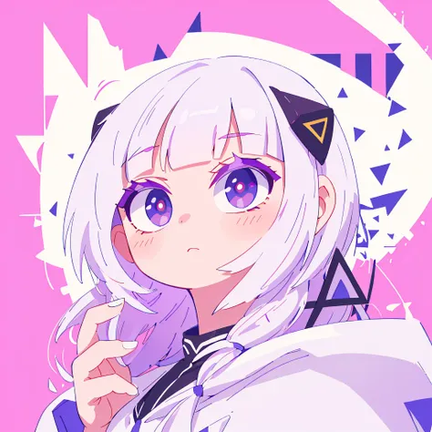 (main part, best quality at best:1.2), 1 girl, there  a small purple horn on the hair, big white hair, a purple eye, white and l...