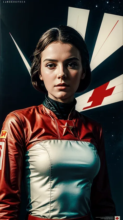 Masterpiece, Best Quality, 1 Girl, Space Thriller Movie Poster, Bauhaus, Shape, Line, Abstract, Constructivism, Soviet, red_star, communism_propaganda