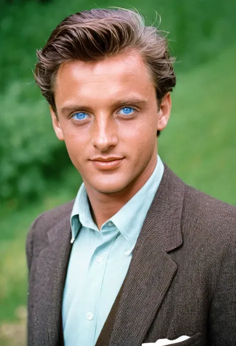 Man with blue eyes and brown hair, ripa de 1960 en Austria 