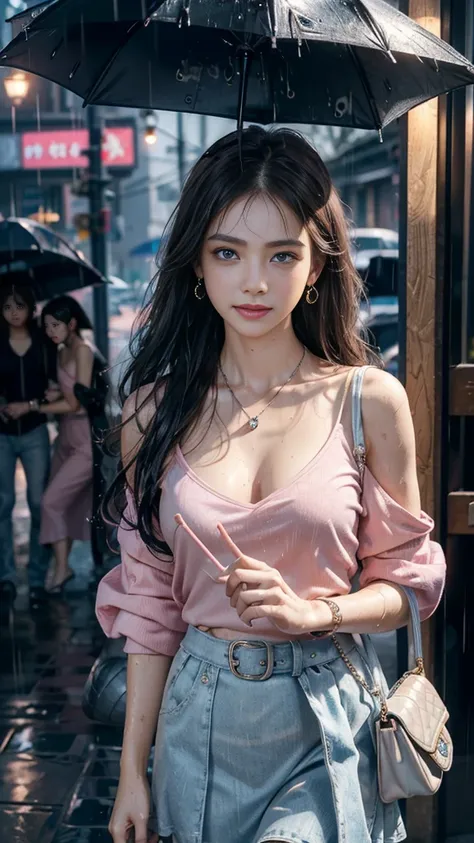 (RAW shooting, Realistic:1.5, 8k, highest quality, masterpiece, Ultra-high resolution), Perfect dynamic composition:1.2, Modern street corner at night, Sobbing:1.3, (((Typhoon heavy rain))), Highly detailed skin and facial textures:1.2, Office lady soaked ...