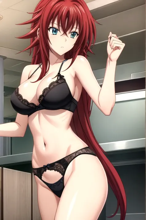 not_DXD_Rias, 1 Girl, Rias gremory, Long hair, Solitary, Ahog, Red hair, , breast, Hair between the eyes, very Long hair, large breast, Green Eyes,, permanent, bow, Shut up, Bangs, blue eyes, huge Ahog, Side lock,Black underwear,black lace, black bra, blac...