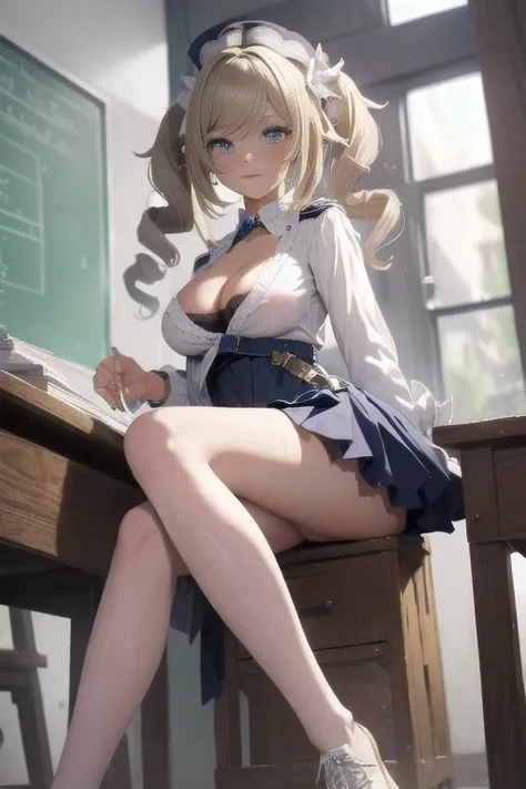 very cute and beautiful girl,tall,(highly detailed beautiful face and eyes:1.2),school uniform, white shirt,loose collar,short skirt,(large breast:1.2),thighs focus, wet clothes,(You can see the cleavage:1.2),stylish pose,looking at viewer,Thin face,nice f...