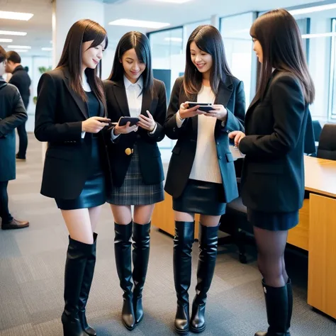 オフィスで女性社員がニーハイブーツを履いている