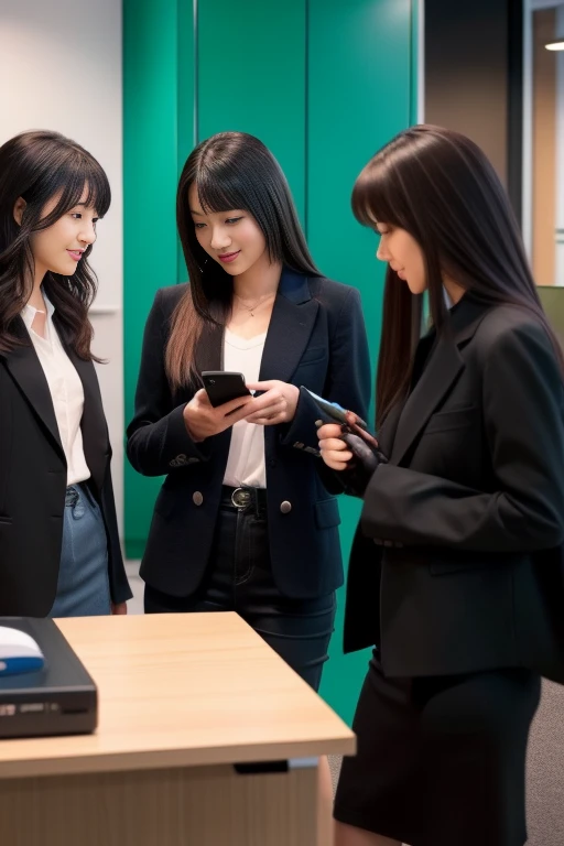 スマホを持って話し合っている女性社員