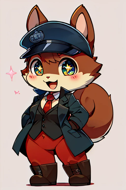 boy, squirrel and rabbit and cat, furry, bodyfur, blazer, bottomless, color tights, gloves, boots, chibi, happy, sparkling eyes, train officer