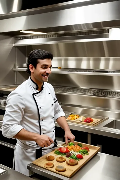 n the bustling kitchen of a swiss hospitality school, a chef de partie with a swiss complexion expertly guides culinary students...