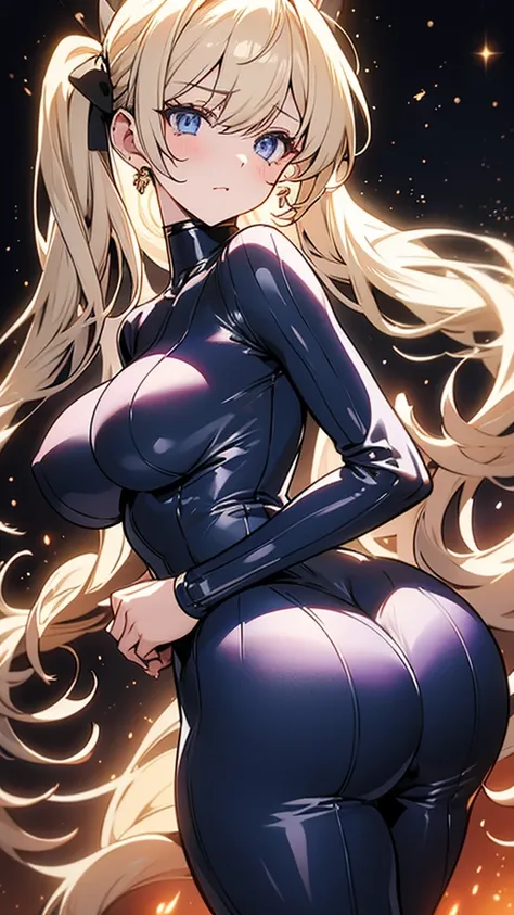 Beautiful woman、Tight waist、Embarrassed look、Big Ass、Sticking out her butt、Blonde、Twin tails、Slightly torn catsuit、24-years-old、sexy、Large Breasts、indoor、blue eyes、