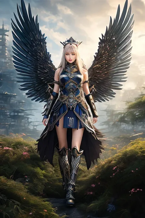 ((best quality)), ((masterpiece)), (detailed), Perfect face，Woman dressed in futuristic clothing，Standing in front of a big tree，Feathered wings, Archangel Knight，girl, Armor Girl, 穿着机甲网络装甲的girl, 十二生肖girl的骑士, Mechanized Warrior Girl, Anime Fantasy Artwork,...