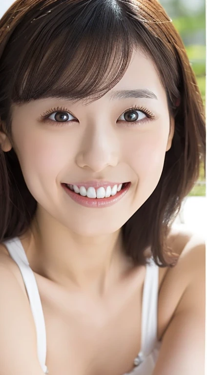 One Woman,Japanese、Beautiful Eyes,Symmetrical eyes,Slim figure, Realistic teeth, double eyelid,White Bikini,whole body