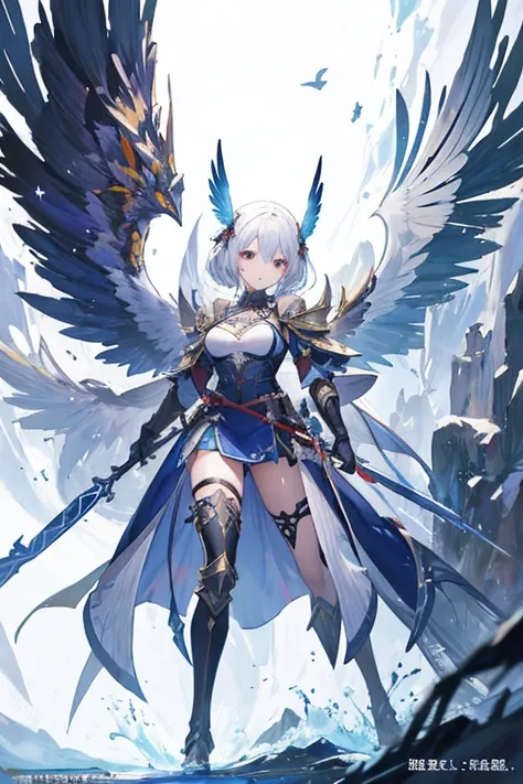 ((best quality)), ((masterpiece)), (detailed), Perfect face，Woman dressed in futuristic clothing，Standing in front of a big tree，Feathered wings, Archangel Knight，girl, Armor Girl, 穿着机甲网络装甲的girl, 十二生肖girl的骑士, Mechanized Warrior Girl, Anime Fantasy Artwork,...