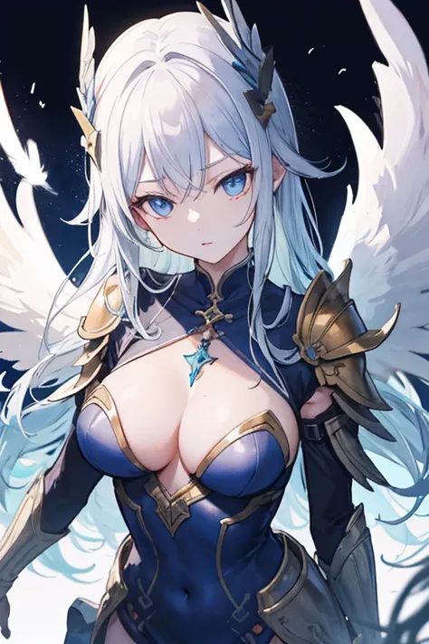 ((best quality)), ((masterpiece)), (detailed), Perfect face，Woman dressed in futuristic clothing，Standing in front of a big tree，Feather wings behind, Archangel Knight，girl, Armor Girl, 穿着机甲网络装甲的girl, 十二生肖girl的骑士, Mechanized Warrior Girl, Anime Fantasy Art...