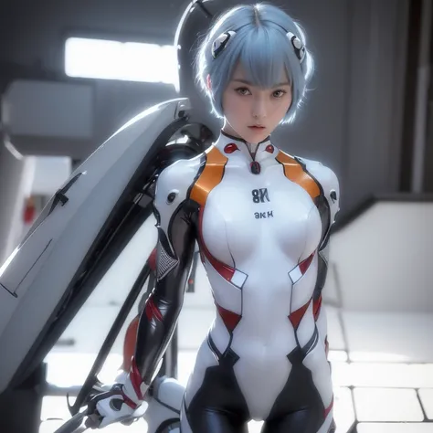 ( (8k:1.27), highest quality, masterpiece, Ultra-high resolution:1.2) Japanese women photos (beautiful:1.1), Upper body photo, one person, Live-action Evangelion, Rei Ayanami, Real skin, small breast, Plug Suit, Tight fitting bodysuit, realistic, Body with...