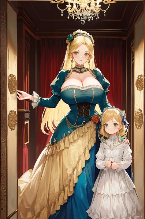 A woman with big ，Gorgeous woman，(Middle-aged woman)，((30 years old))，transparent，Victorian style，Gorgeous Rococo dress，Long blond hair，Exquisite，