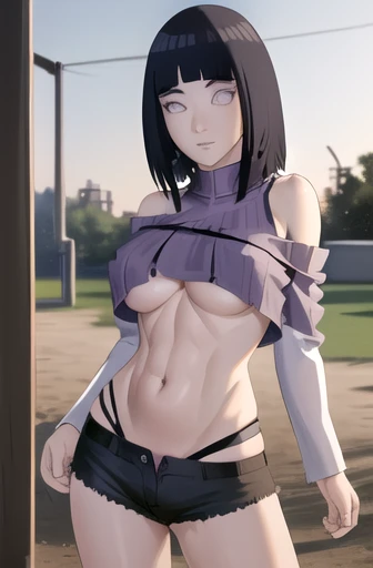 masterpiece, 4k, portrait, cowboy shot, (PLAYGROUND BACKGROUND), professional artwork, intricate details, colorful, digital blending, (ultra detailed body, ultra detail hair, ultra detail face),(navel, belly button), slender body, slender belly,Naruto hina...