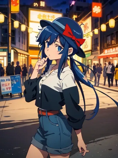 animemanga girl，cabello azul y sombrero azul beben bebidas., anime visual de una linda chica, arte de anime digital detallado, a...