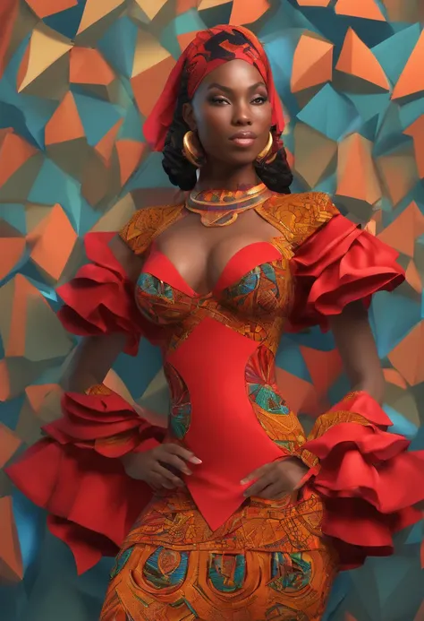 Beautiful woman Ebitimi wearing red dresig boobs))), (((cleavage))), vestido ornamentado vermelho, mulhee negra africana, mulher vermelha bonita, usando um vestido africano, beleza estonteante, mulher deslumbrante, Tema vermelho cabelo ondulado, mulher afr...